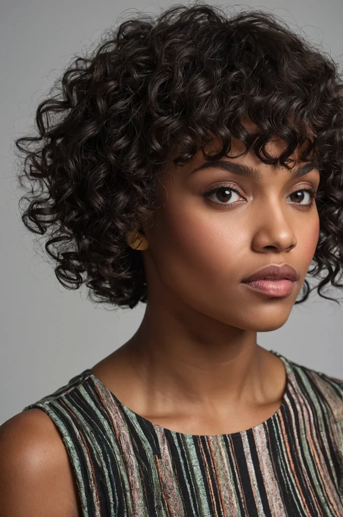 Curly Short Fringe with Short HairA Black