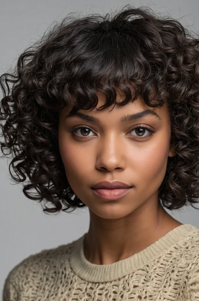 Curly Short Fringe with Short HairA Black