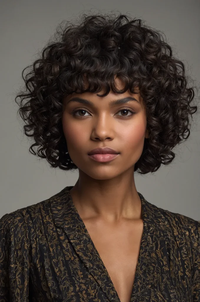 Curly Short Fringe with Short HairA Black