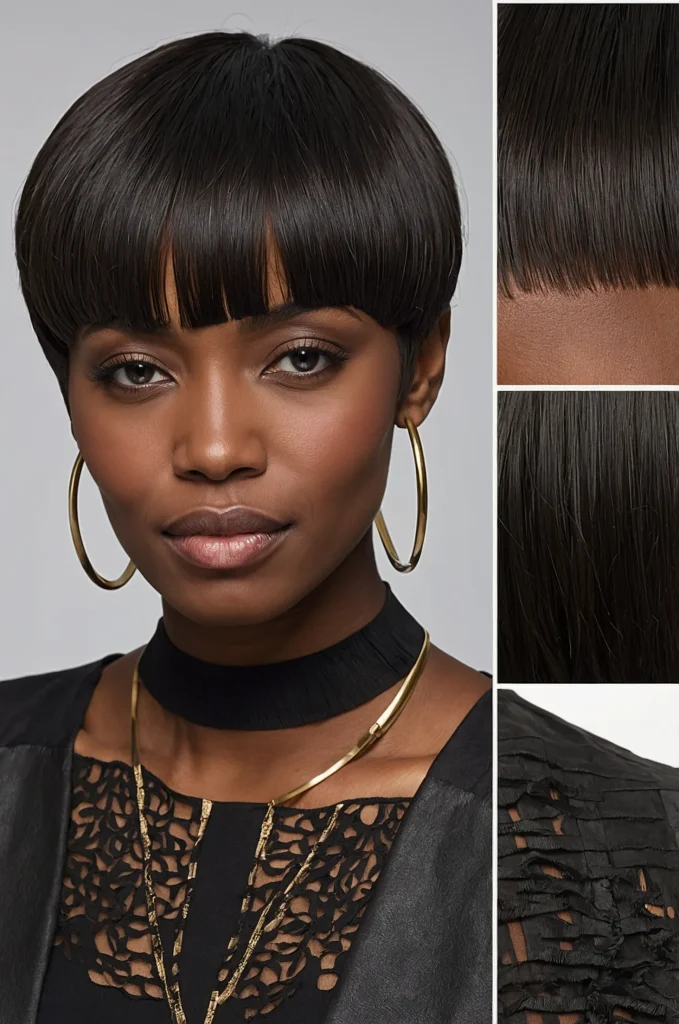 Short Blowout Taper FringeA Black woman wi
