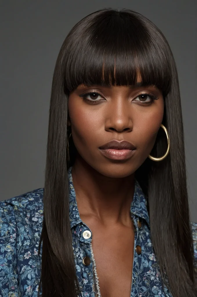 Long Low Taper FringeA Black woman with ex