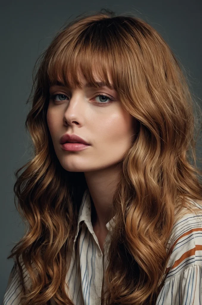 Wavy Fringe BangsA woman with soft loose w