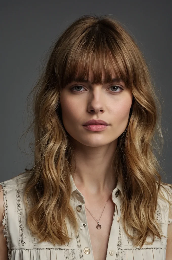 Wavy Fringe BangsA woman with soft loose w