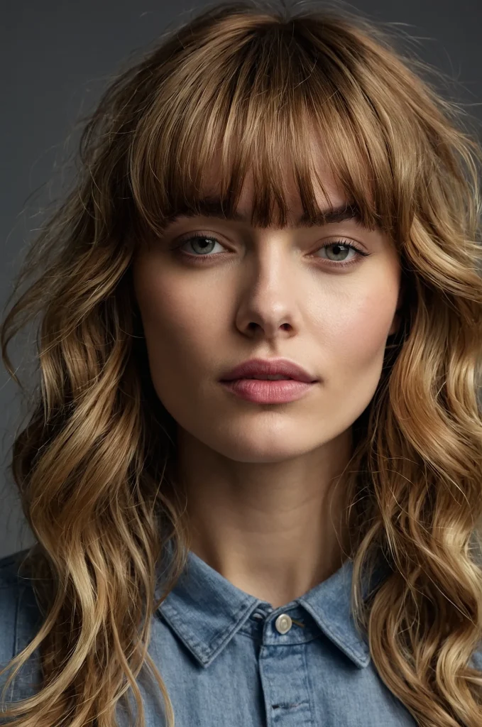 Wavy Fringe BangsA woman with soft loose w