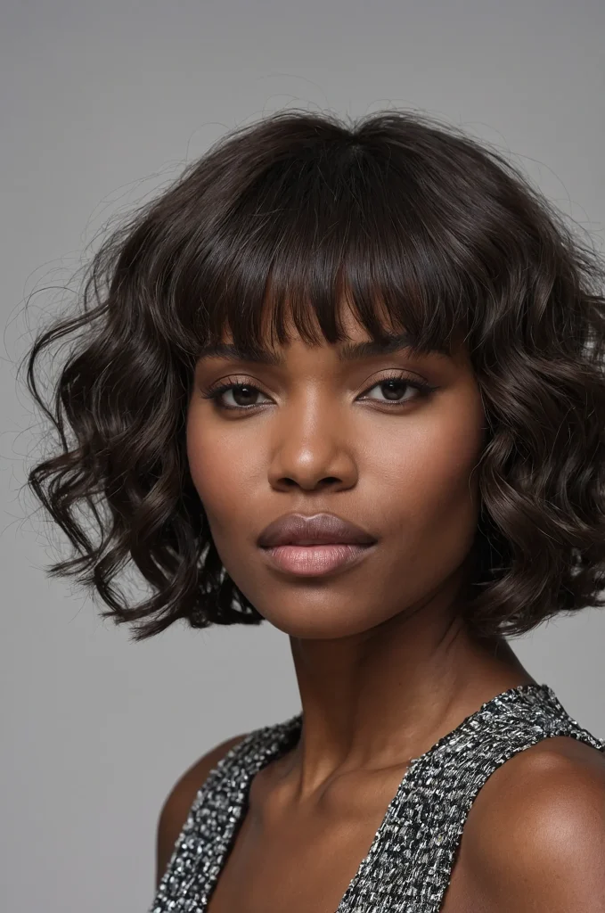 Wavy Short Fringe with Short HairA Black w