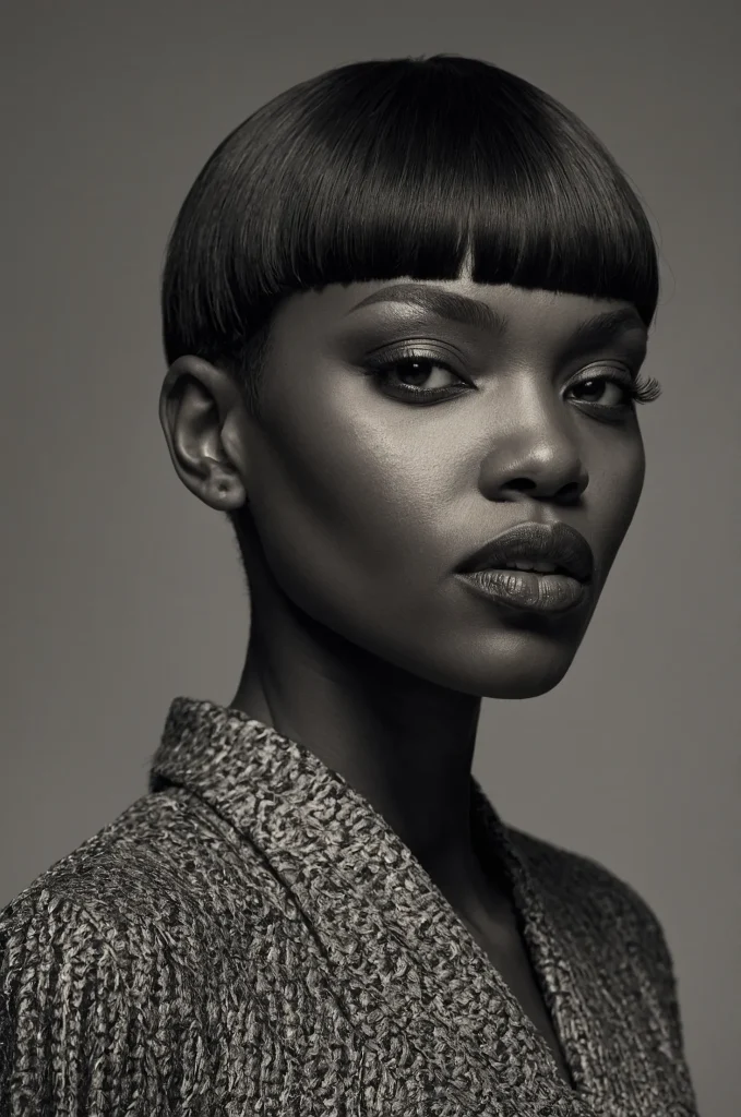 Arched Short Fringe with Short HairA Black