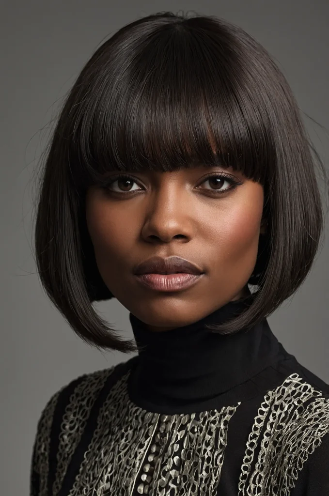 Curtain Blowout Taper FringeA Black woman