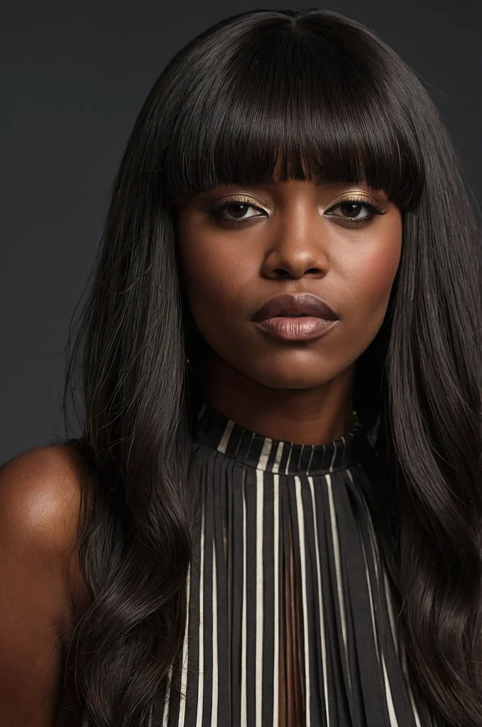 Curtain Blowout Taper FringeA Black woman