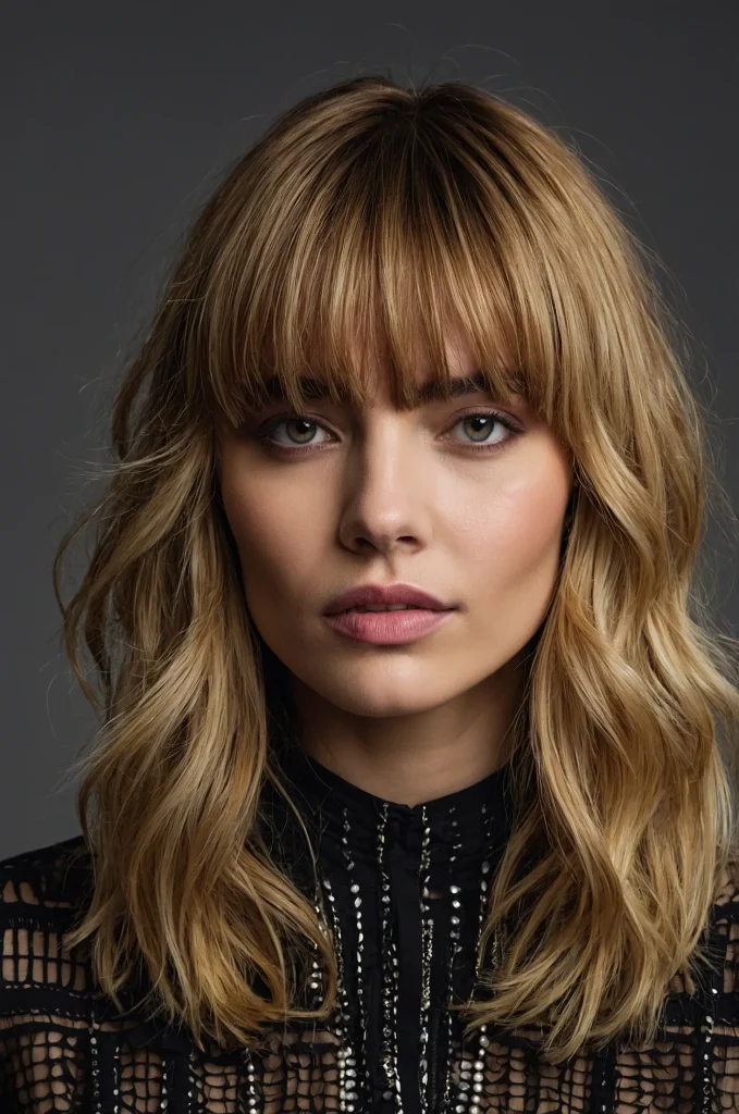 Textured Fringe BangsA woman with layered