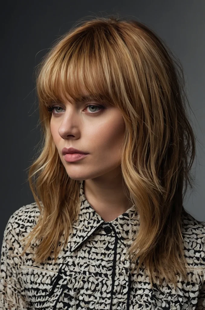 Textured Fringe BangsA woman with layered