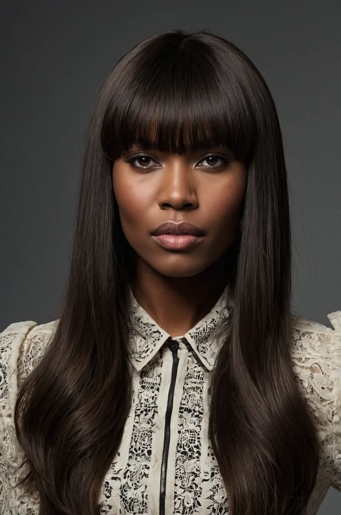 Voluminous Long Fringe with Long HairA Bla