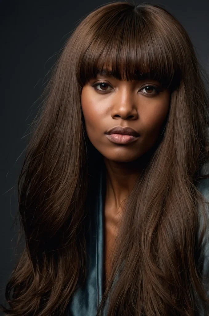 Voluminous Long Fringe with Long HairA Bla