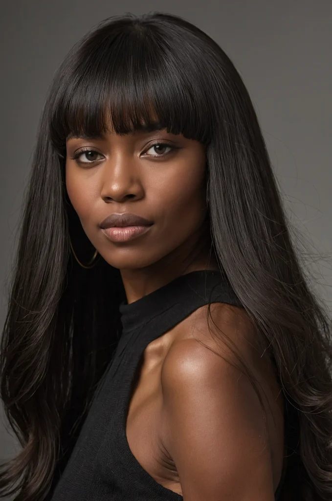 Classic Long Fringe with Long HairA Black w
