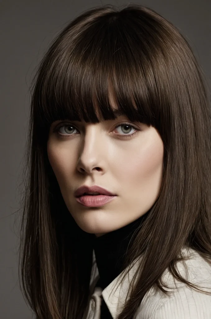 Blunt Fringe BangsA woman with bold blunt b