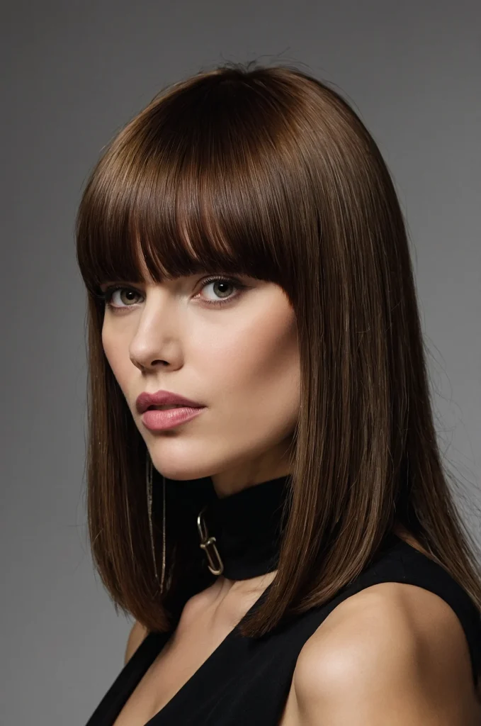 Blunt Fringe BangsA woman with bold blunt b