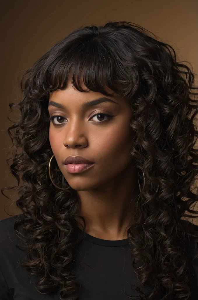 Curly Low Taper FringeA young Black woman w