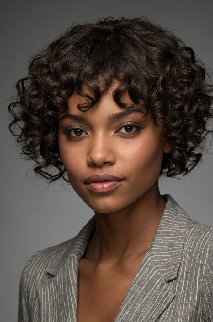 Curly Low Taper FringeA young Black woman w