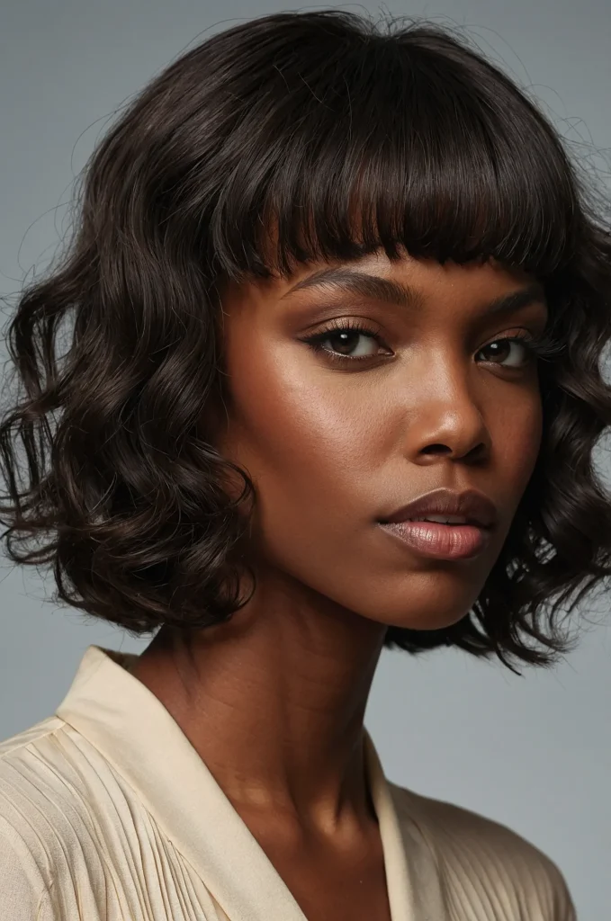Wavy Low Taper FringeA Black woman with sof