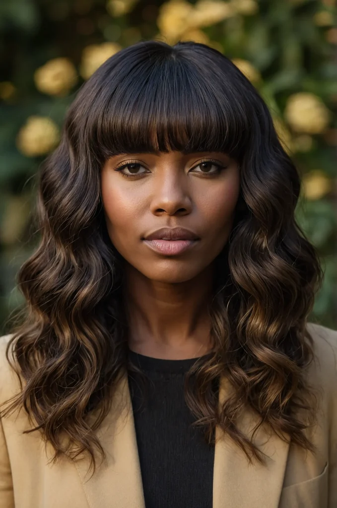 Wavy Low Taper FringeA Black woman with sof