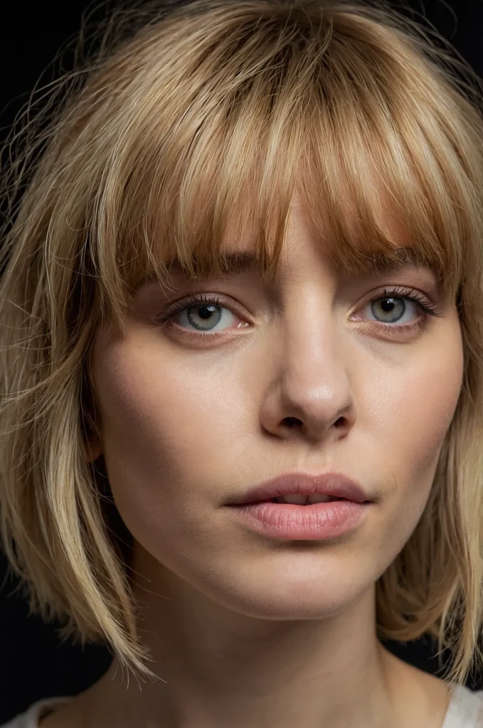 Wispy Fringe BangsA woman with light feathe