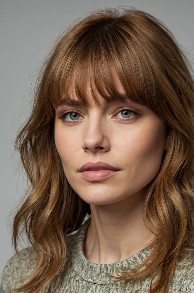 Wispy Fringe BangsA woman with light feathe
