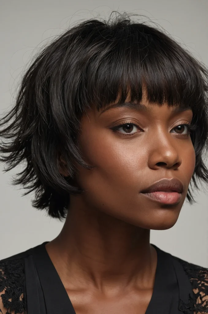 Wispy Short Fringe with Short HairA Black w