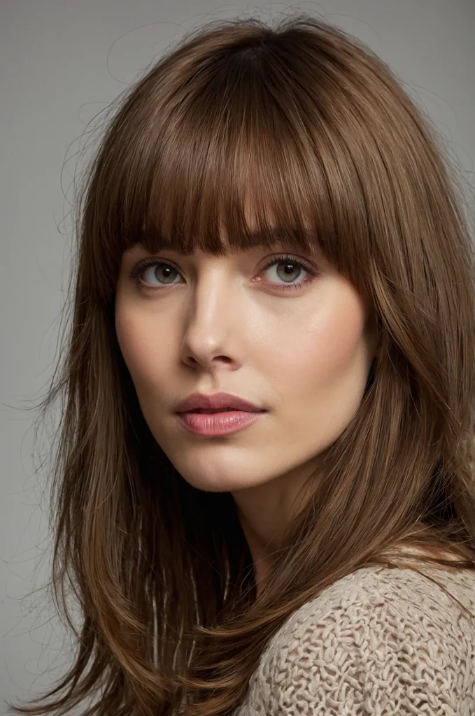 SideSwept Fringe BangsA woman with angled b