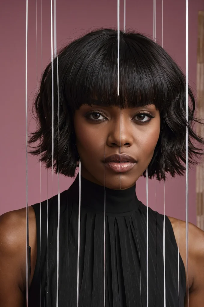Curtain Short Fringe with Short HairA Black