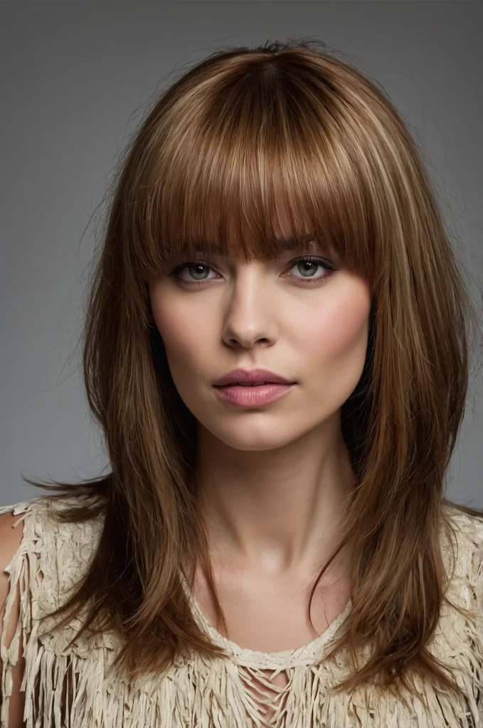 Layered Fringe BangsA woman with layered mu
