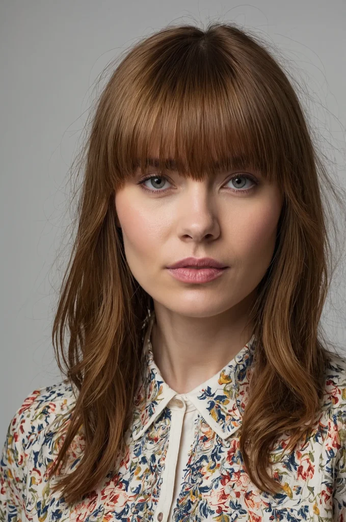 Layered Fringe BangsA woman with layered mu