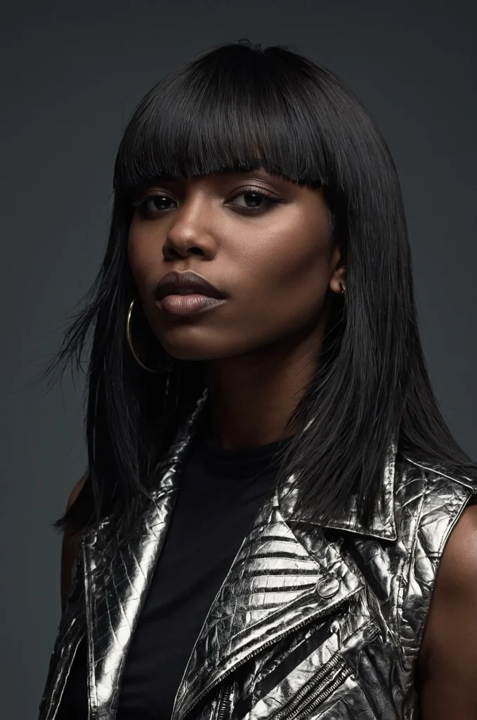 Choppy Blowout Taper FringeA Black woman wi