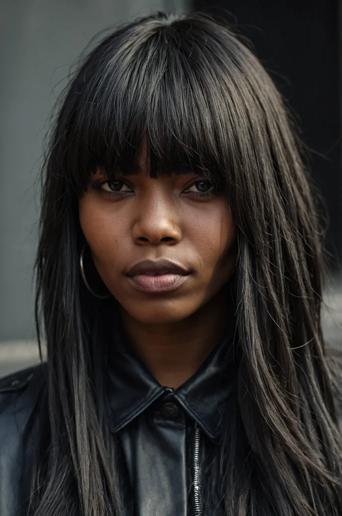 Choppy Long Fringe with Long HairA Black wo
