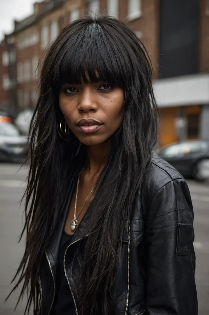 Choppy Long Fringe with Long HairA Black wo