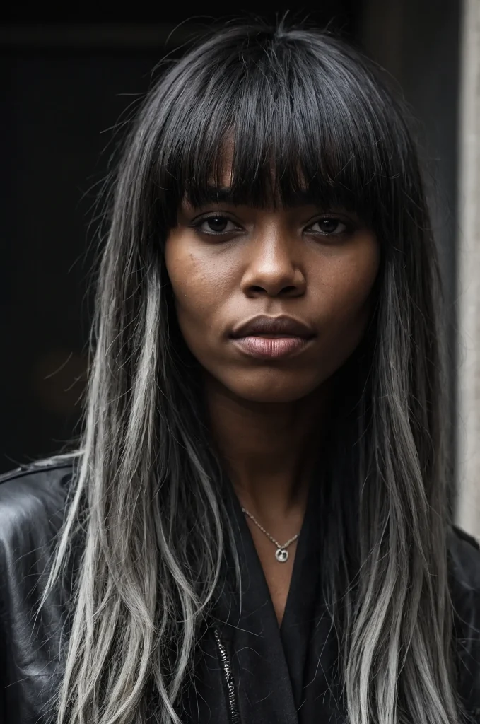 Choppy Long Fringe with Long HairA Black wo