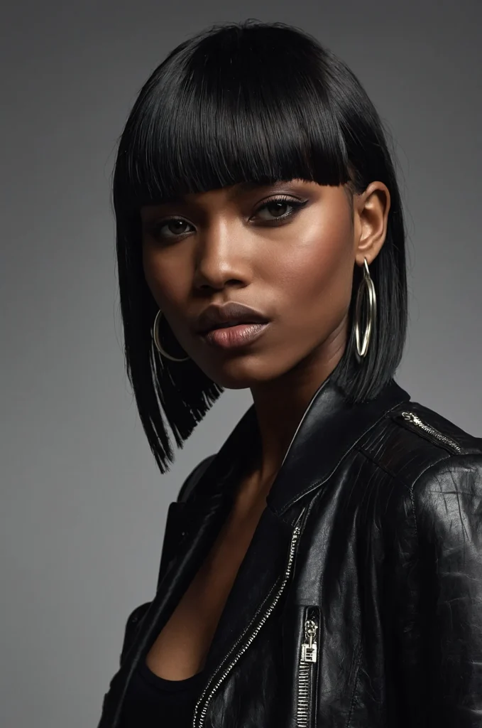 Choppy Low Taper FringeA Black woman with e