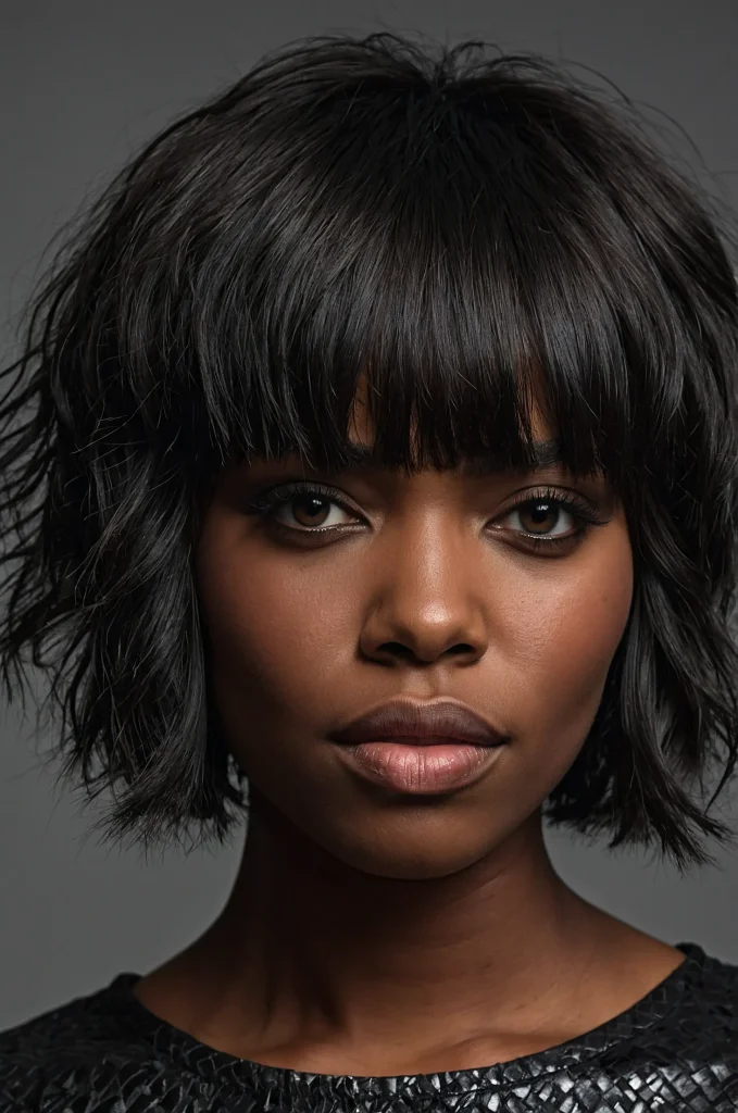 Choppy Short Fringe with Short HairA Black