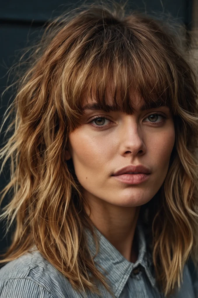 Messy Fringe BangsA woman with tousled care