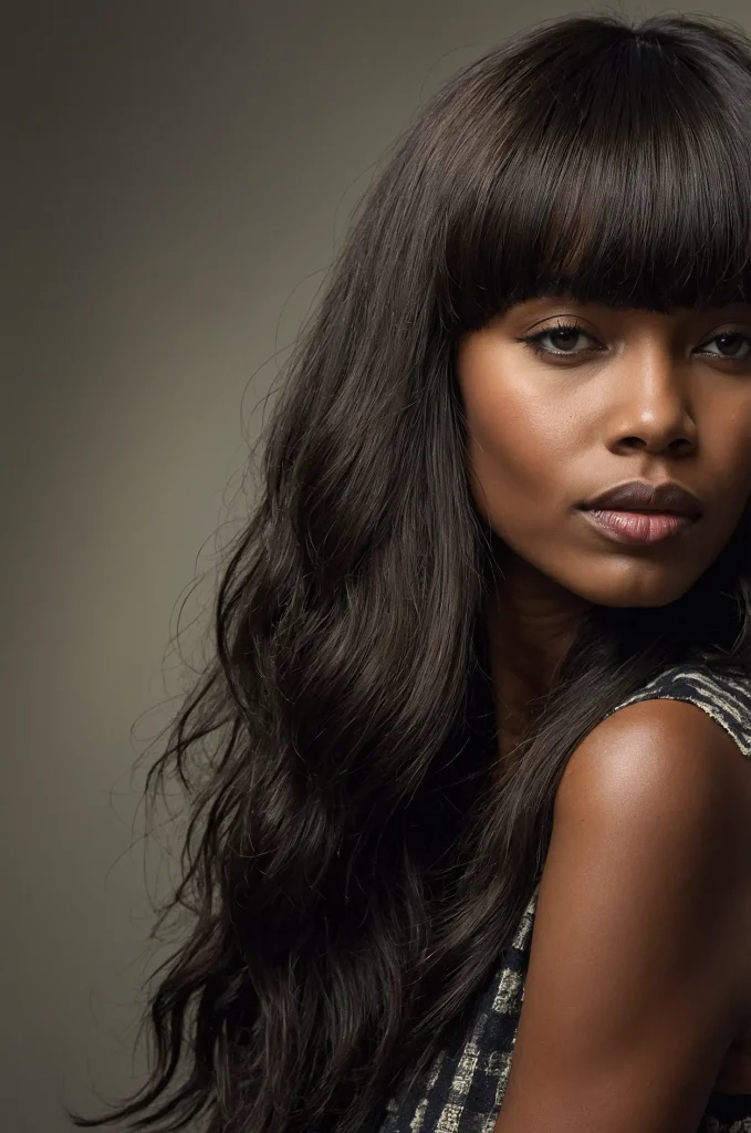 Shaggy Long Fringe with Long HairA Black wo