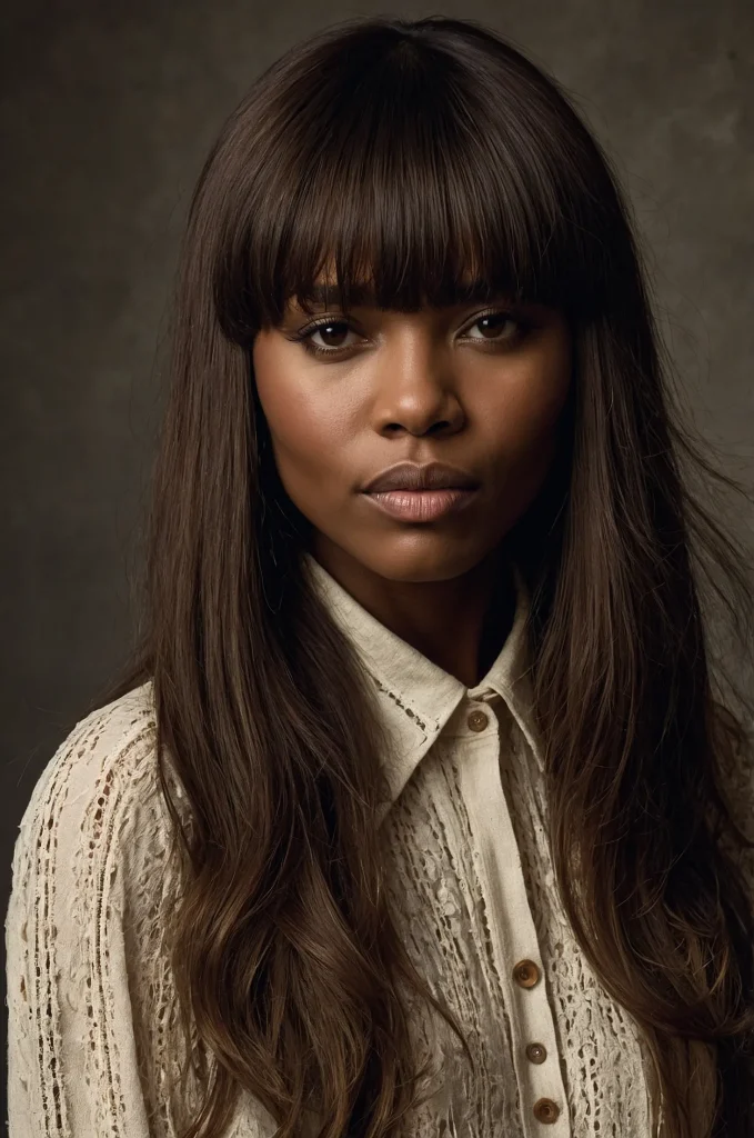 Shaggy Long Fringe with Long HairA Black wo